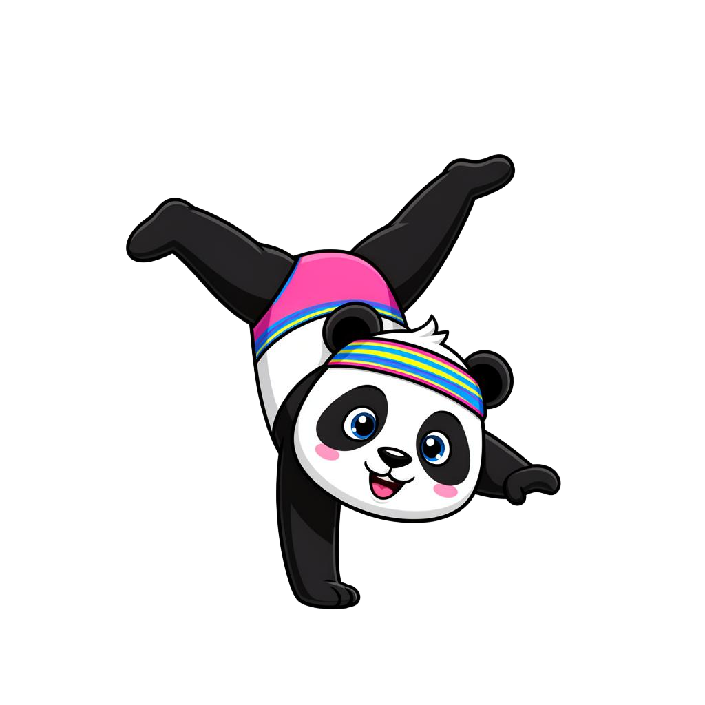 Pandi — maskotka My First Gym w stroju gimnastycznym