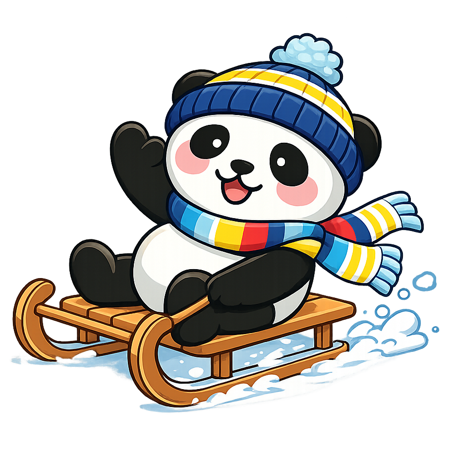 Panda My First Gym na sankach w czapce i szaliku — ferie zimowe w Szczecinie